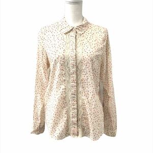 LAUREN CONRAD Blouse Women's Medium Ditsy Floral Lace Voile Cotton Fabric